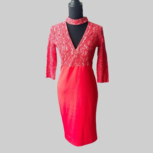 Another Story Red  Lace Choker Neck Evening Dress